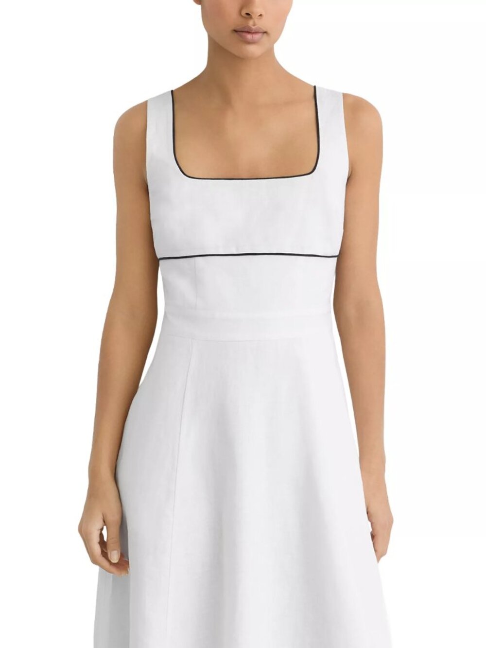 REISS Dorothea Contrast Trim Linen Midi Dress Ivory White US 6 UK 10 NWT - Picture 5 of 5